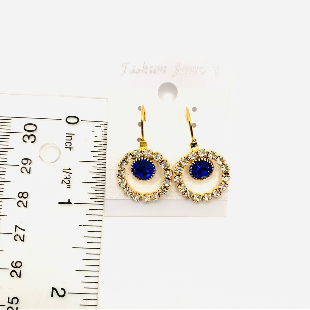 Earrings Crystal Blue Round. Pierced - Picture 5 of 6